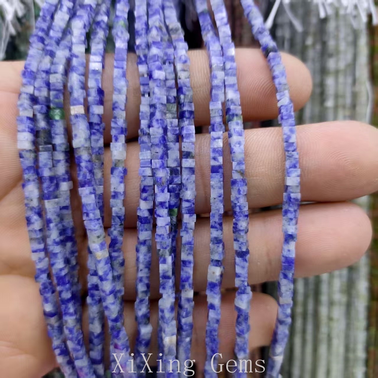 1x2mm Natural Blue Spot Jade Flat Square Disc Spacer Beads for Jewelry Making