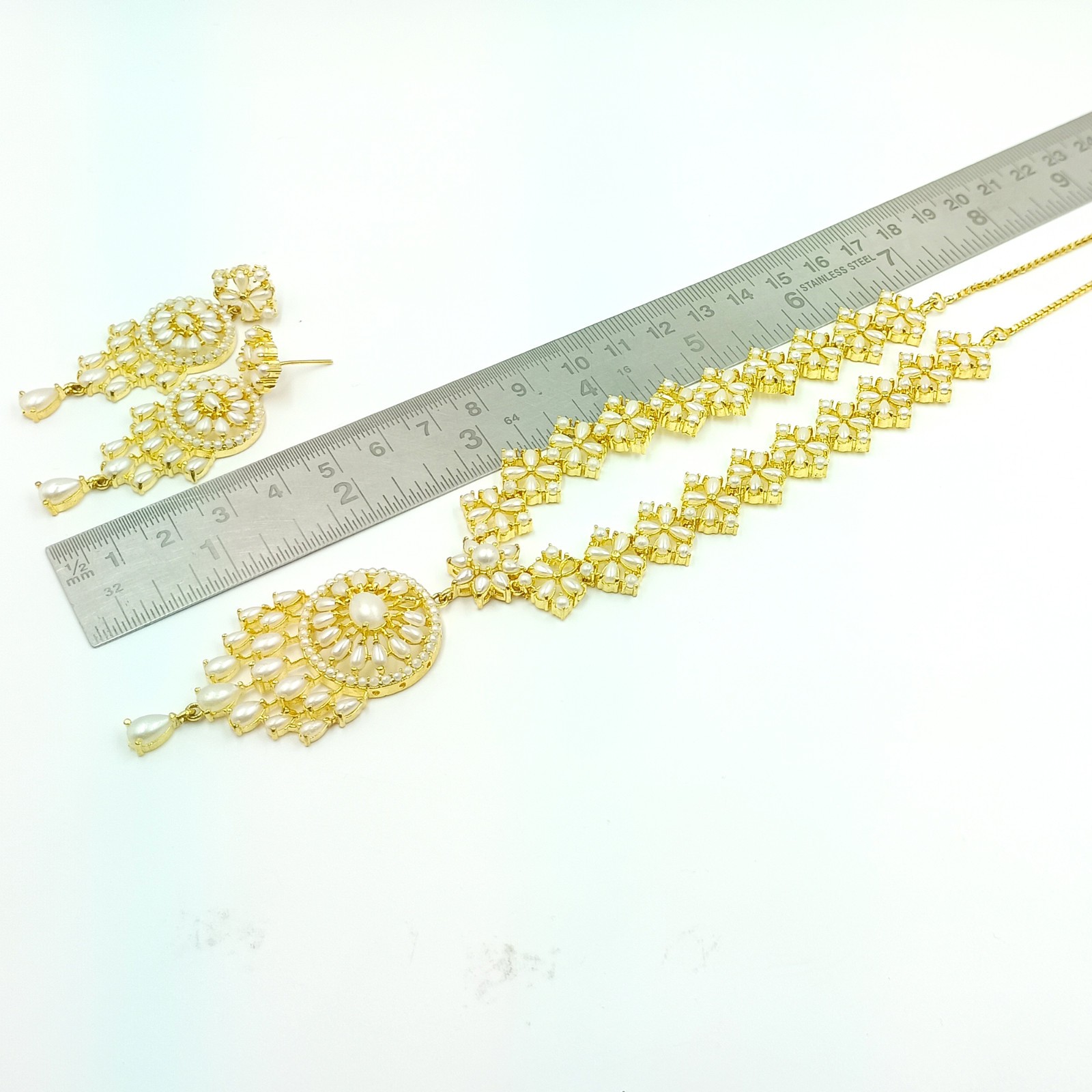 22k Gold Plated Pearl Necklace Set Indian Ethnic Wedding Choker Party Wear Jewel