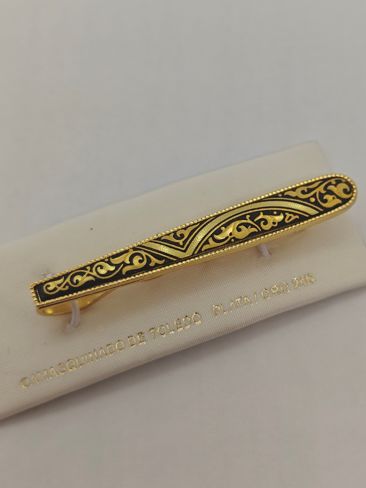 Elegant Damascene Spanish 24K Gold & Steel Men’s Tie Bar Clip Clasp from Spain