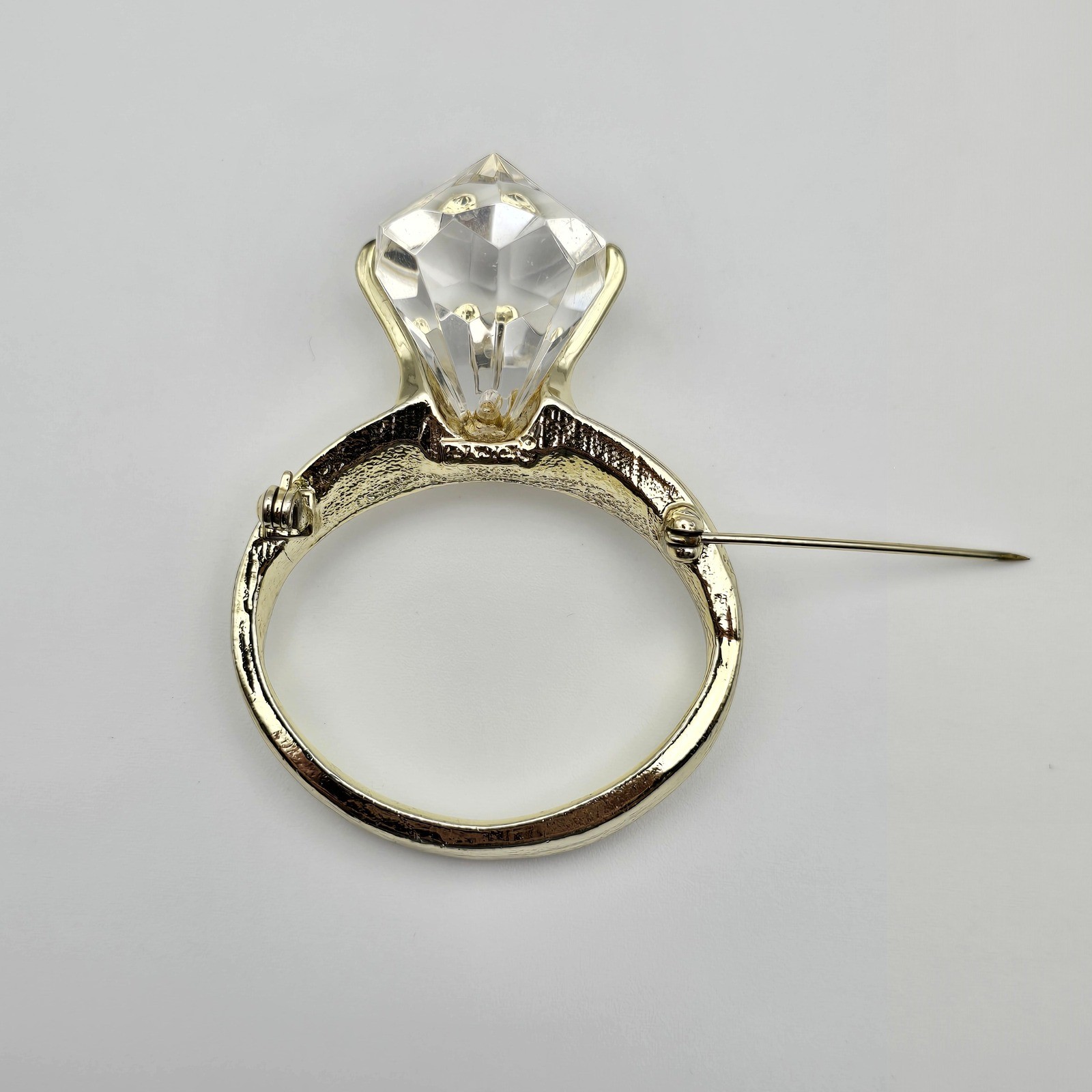 Vtg AJC Sparkle Stmt Ring Brooch Gold Tone Glam Engagement Bachelorette Bling