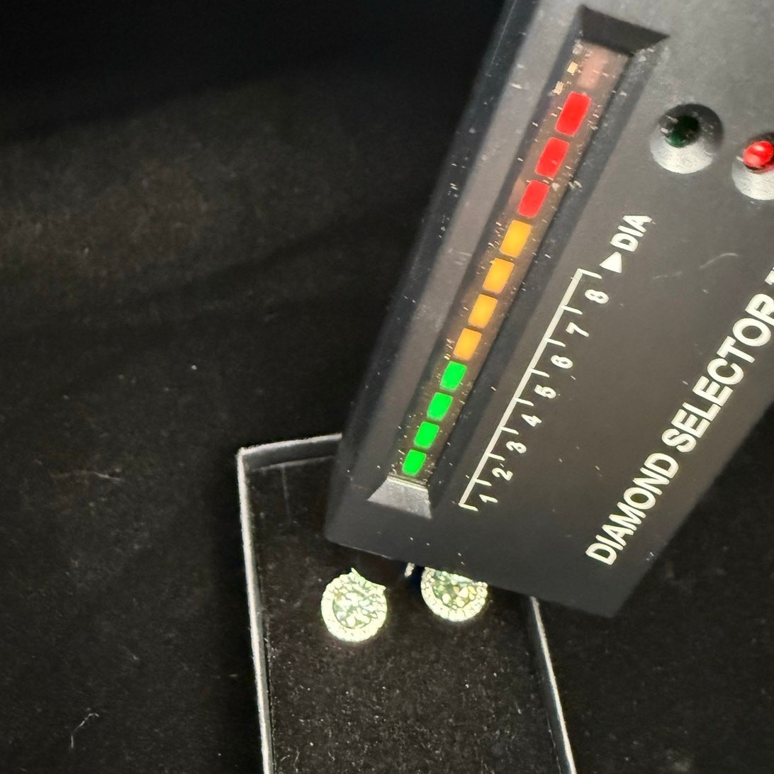 Solid 925 Sterling Silver Green Moissanite Halo Pushback Earrings 9.7mm