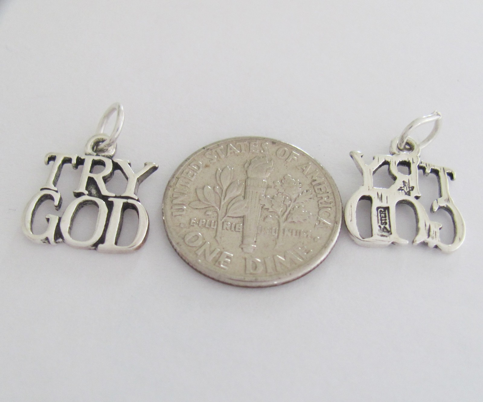 Sterling Silver try God small charm.