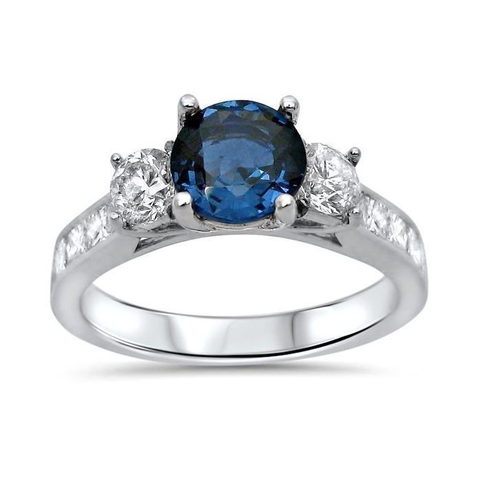 2.70 Ct Round Cut Natural Sapphire & Diamond Wedding Ring 14K White Gold Size 6