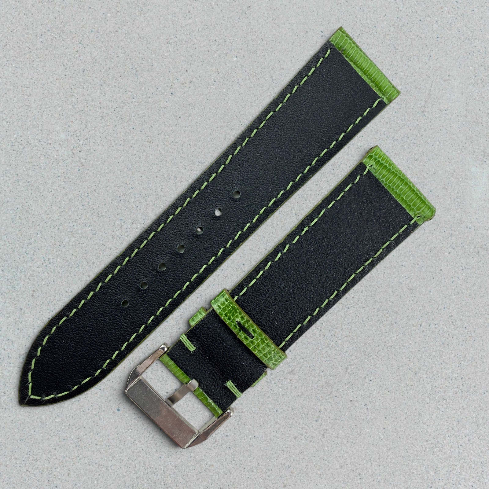 Genuine Lizard Leather Watch Band Strap 22 mm Green Handmade 316L Buckle