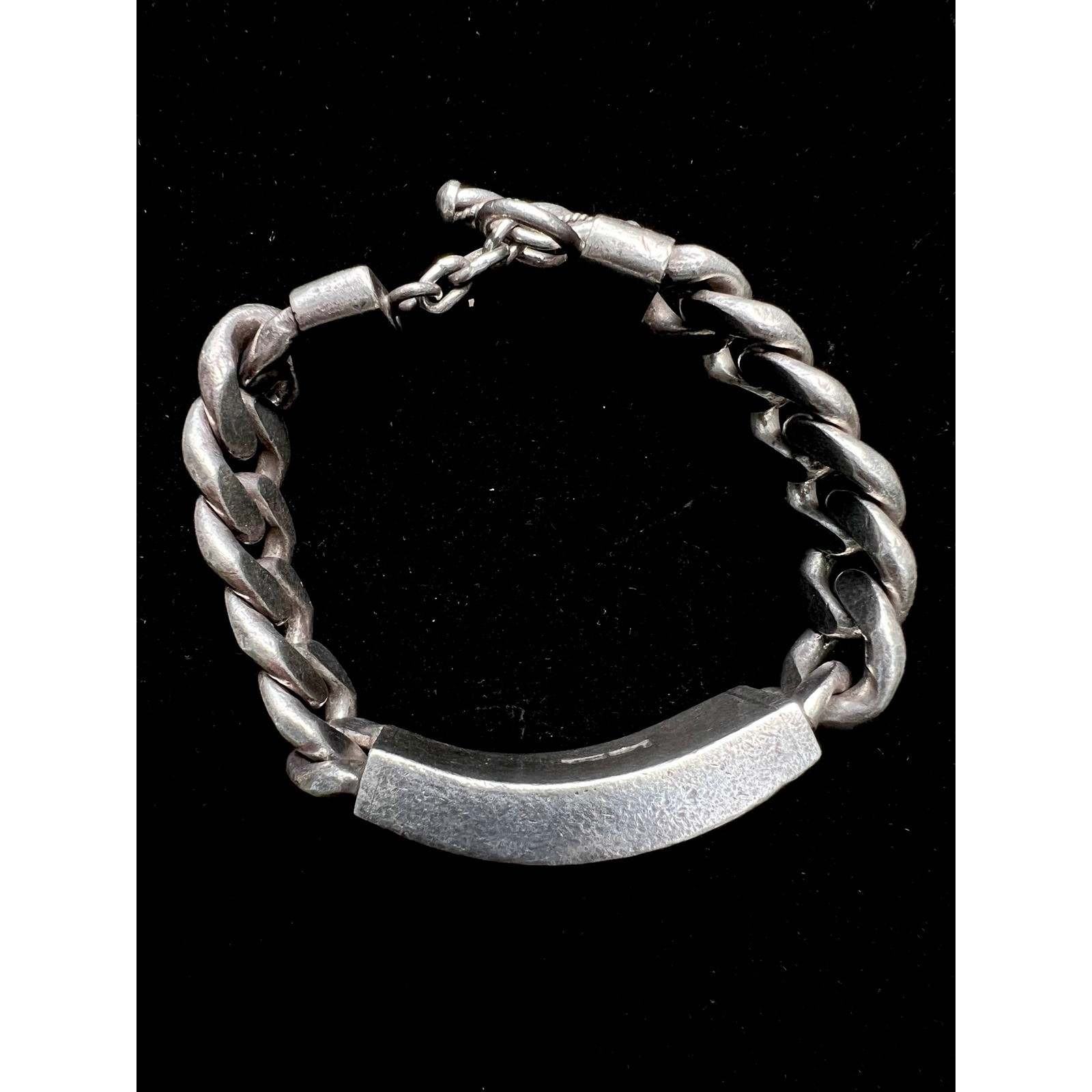 LOIS HILL 7.5″ SS 925 Indonesia Textile Weave ID Plate Men’s Cuban Link Bracelet