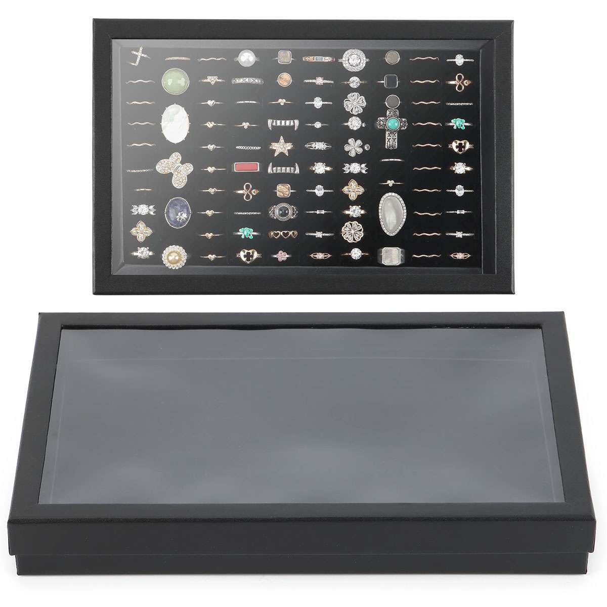 2Pc 100Slots Jewelry Ring Display Organizer Case Tray Holder Earring Storage Box