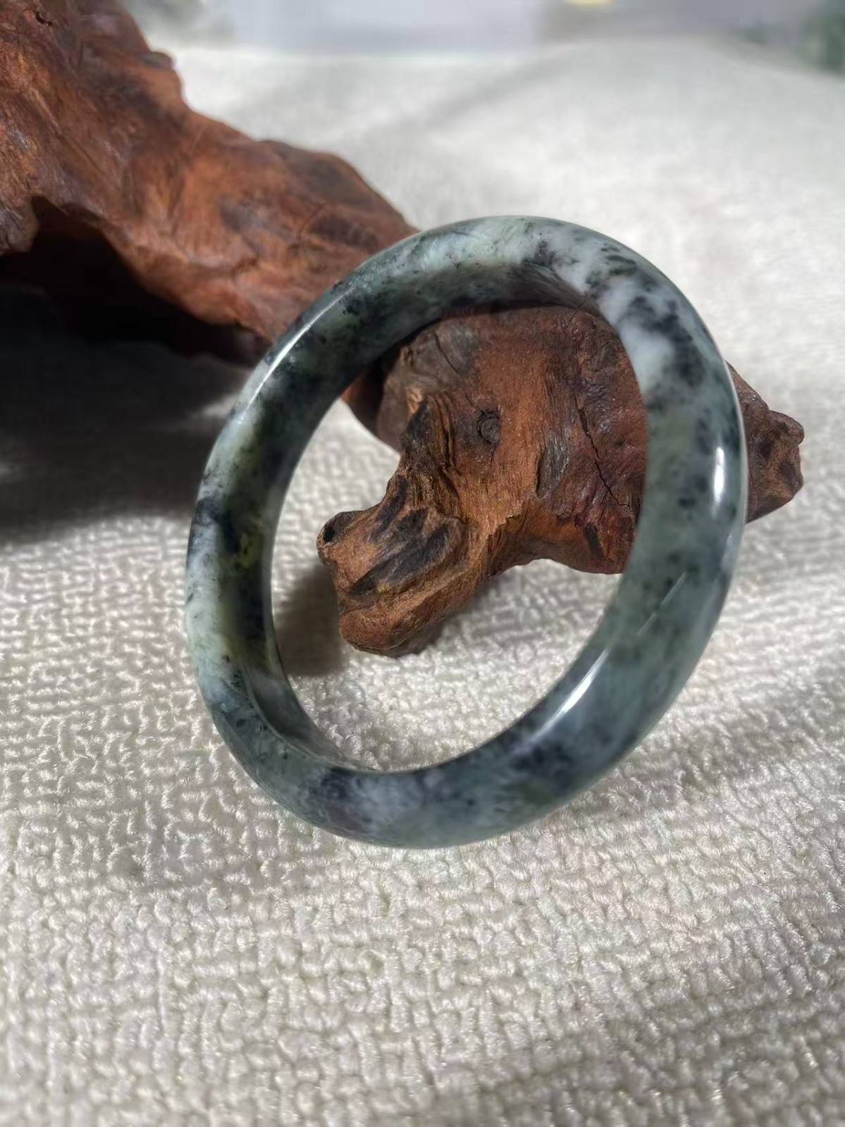Stormy Green and Gray Bangle — Organic Pattern Round Bracelet(2332)