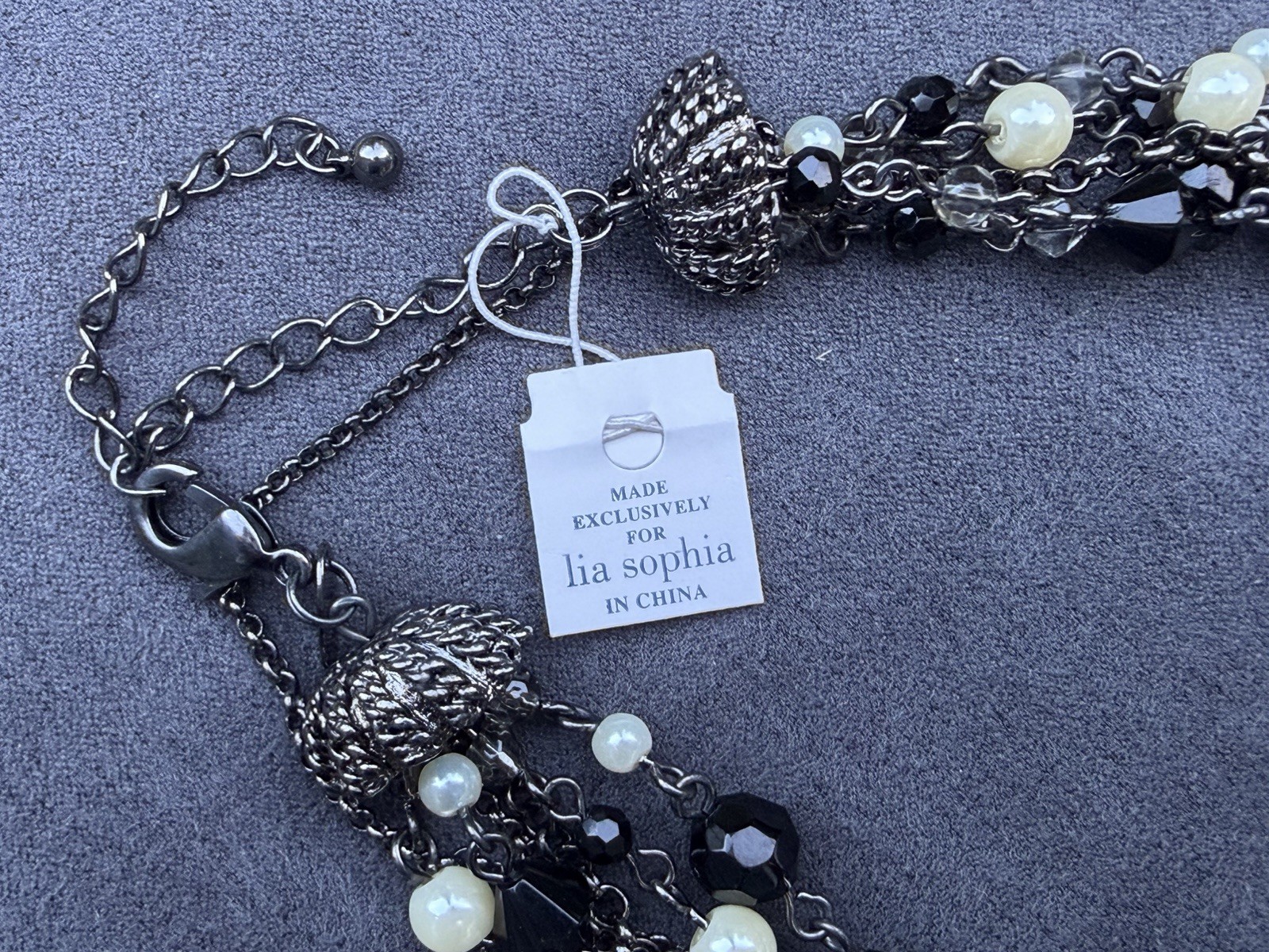 Lia Sophia Multi-Strand Beaded Layered Necklace Adjustable Lobster Clasp Stylish