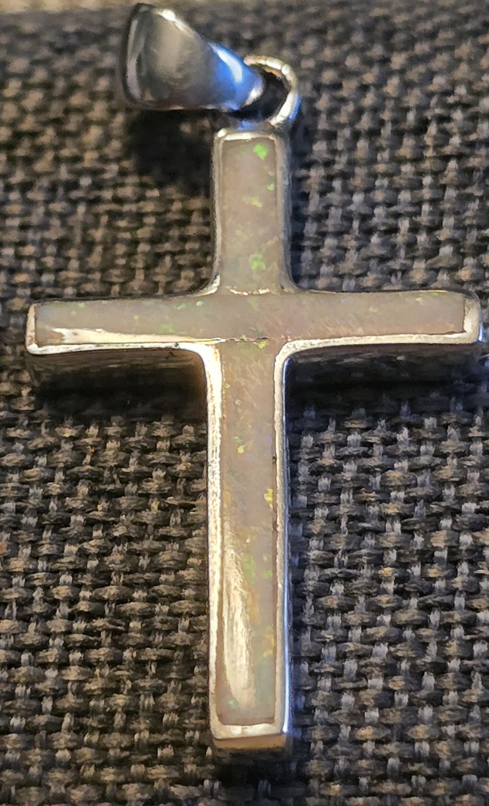 White Lab Opal Cross Pendant Sterling Silver 925 Pretty