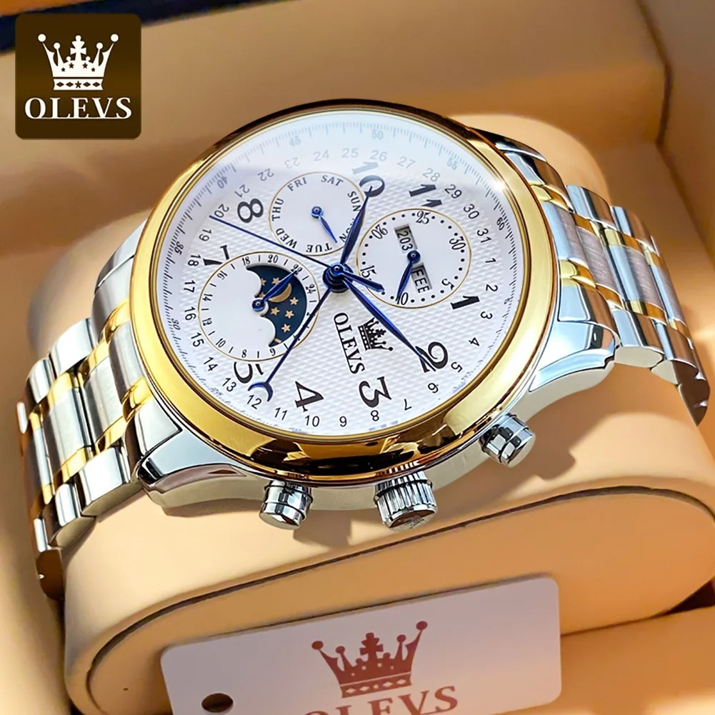 Automatic Mechanical Watch Waterproof Luxury Moon Phase Date Men Men’s Strap