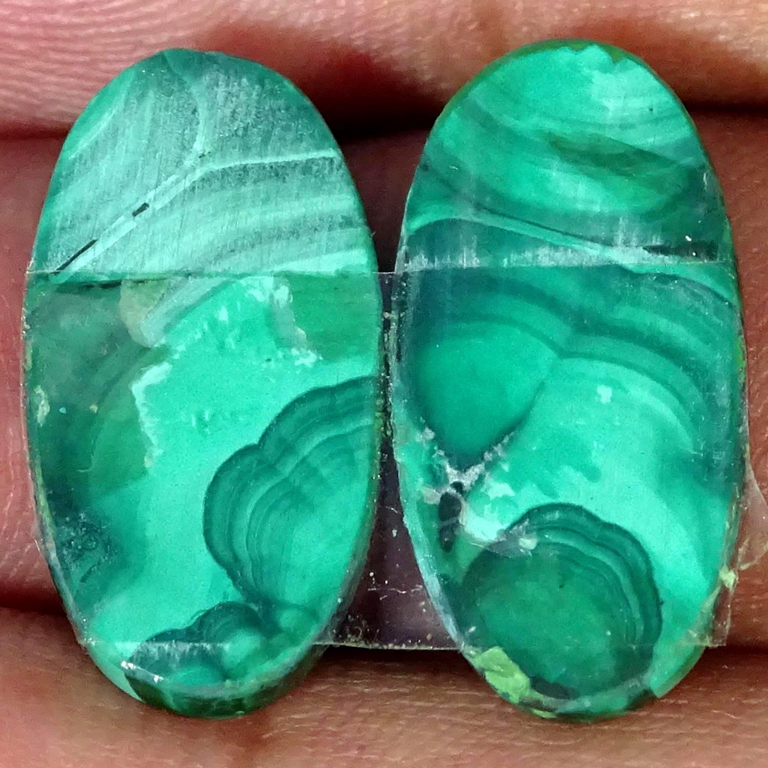 20.50Cts. 100% Natural Malachite Pair Oval Cabochon Gemstone 11X22X3MM