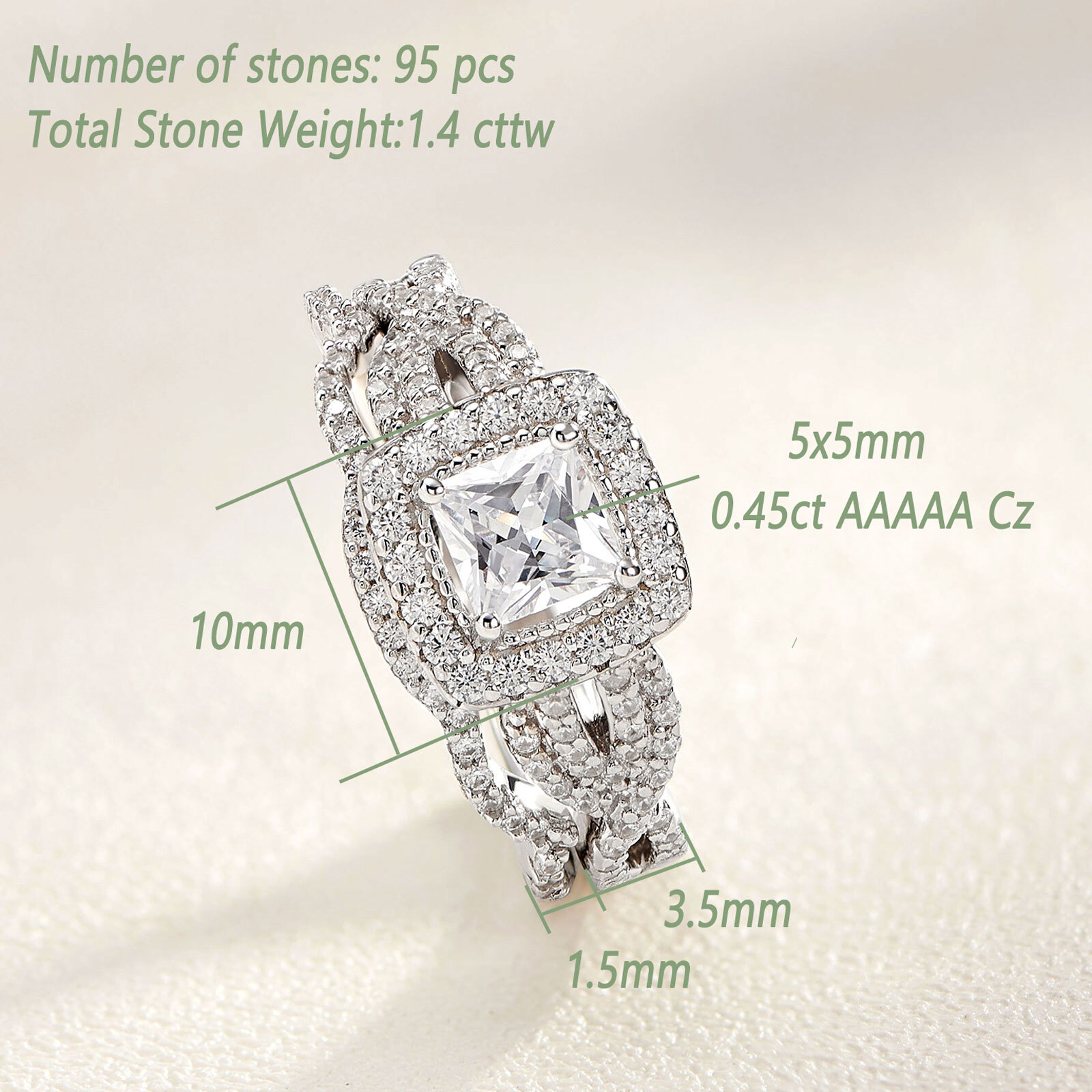 Wuziwen Halo Women Wedding Engagement Ring for Women Princess CZ Sterling Silver