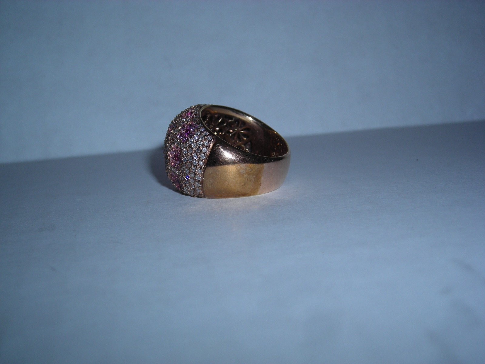 14K PINK SAPPHIRE RUBY DIAMOND FLOWER DOME RING 16 GRAMS BEHNAM BJC 8 GORGEOUS!