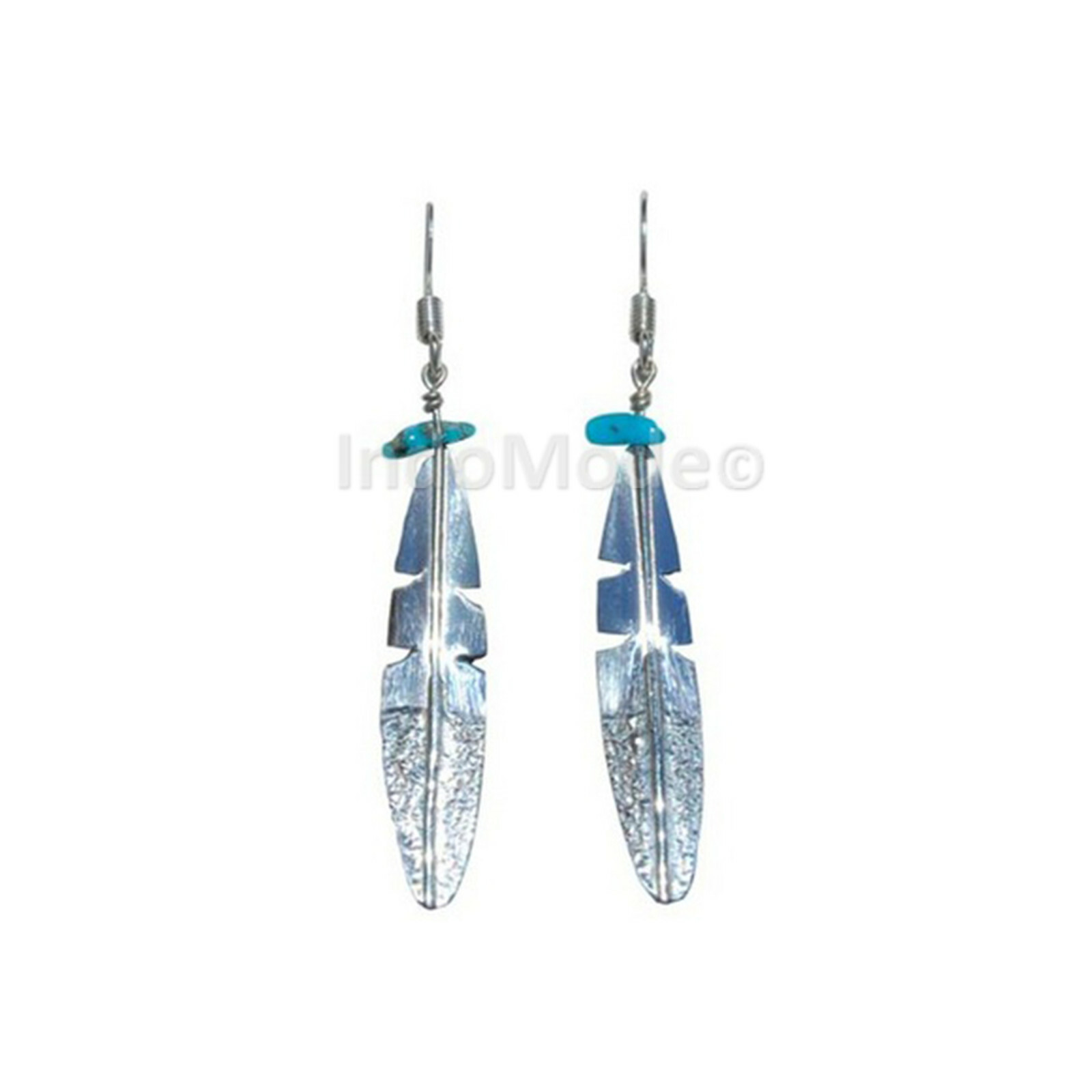 Domed Feather Textured 1.5-inch Long Navajo Hanging Feather Turquoise Earring