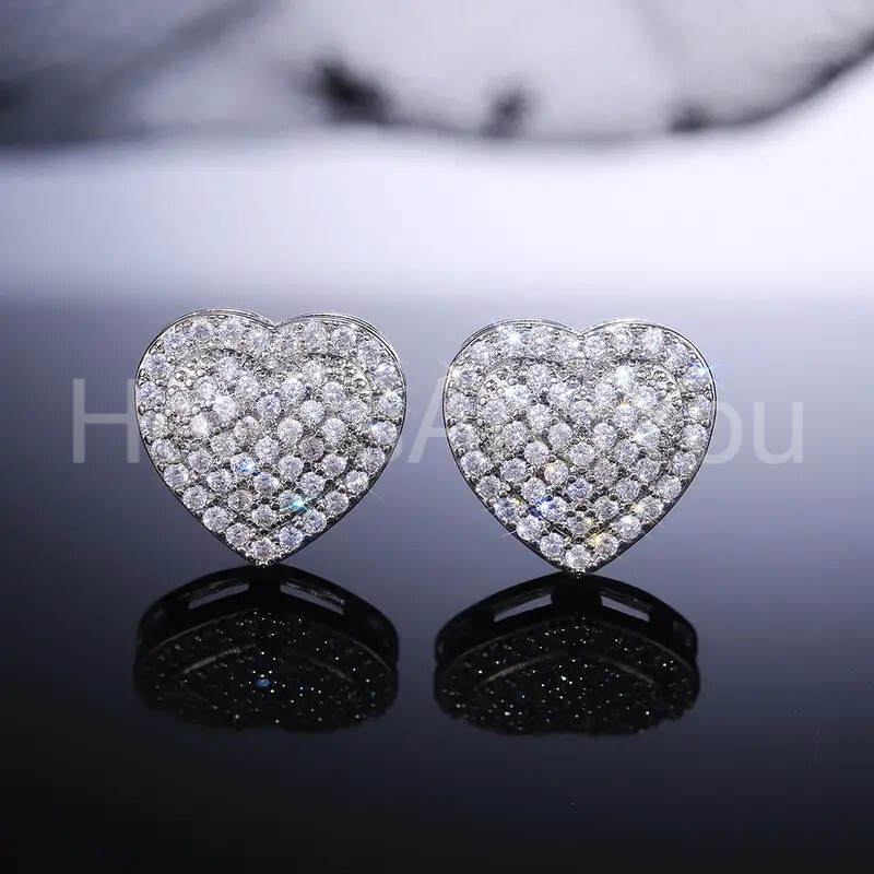 2ct Round Cut Moissanite Puff Heart Stud Valentine Earring 14K White Gold Plated