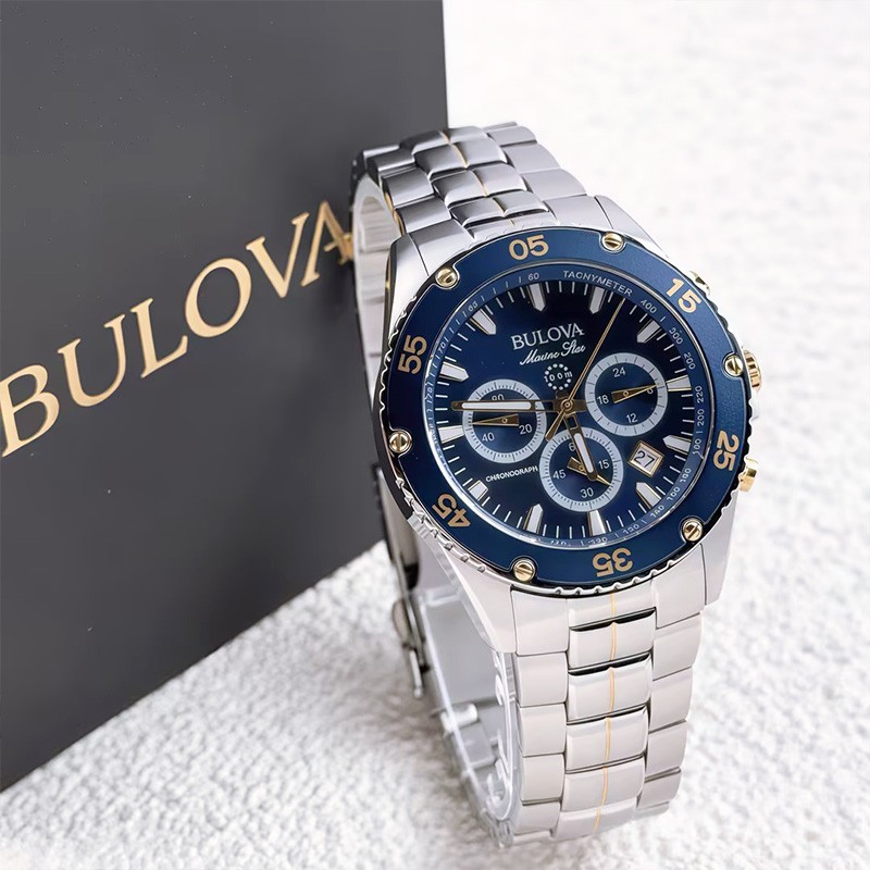 Bulova Men’s Marine Star 98B400 Blue Dial Stainless Steel Quartz Watch 41.5MM