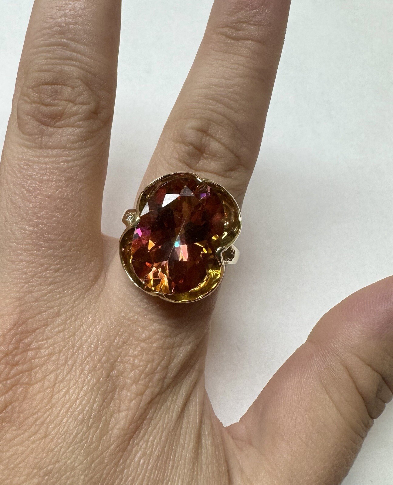 10k Yellow Gold 15ct Sunrise Topaz And .02ct Diamond Ring Sz 9.75 $1,700