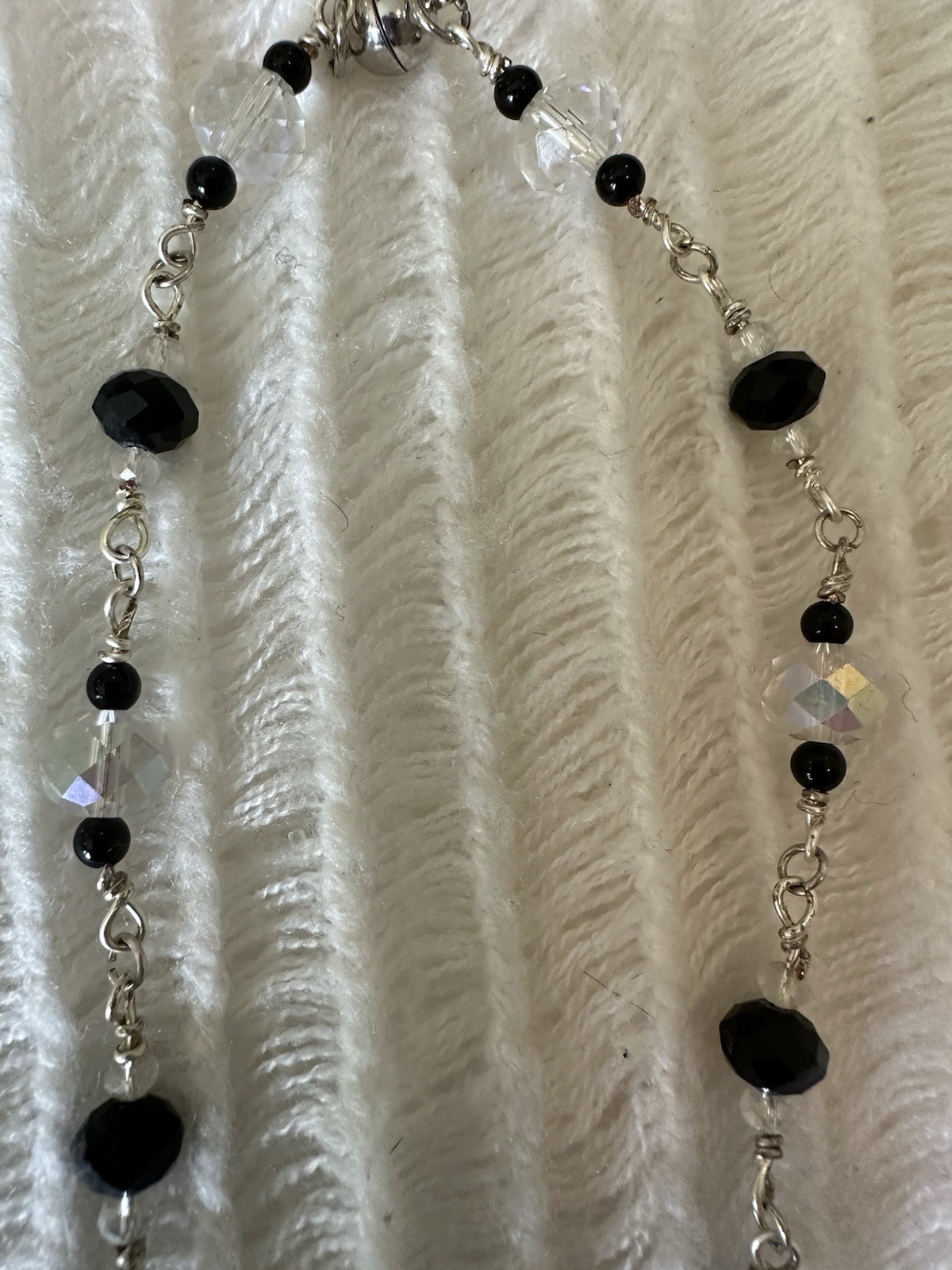 AB Crystal Necklace Pendant Clear & Black Faceted Glass Beads Silver Tone