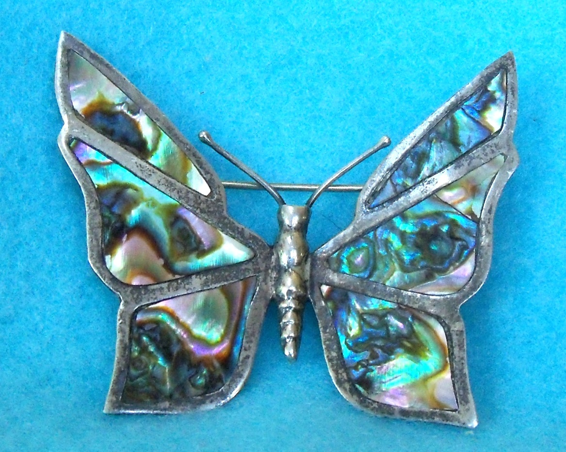 Sterling Silver Abalone Brooch Hecho en Mexico 925 2 1/8 in L x 2 in