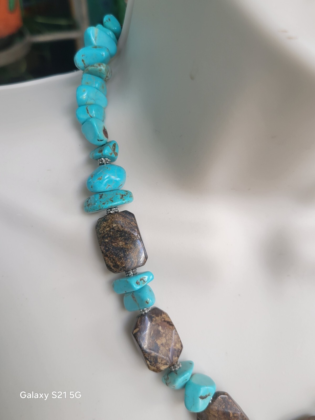 Turquoise-Bronzite Necklace 20″ Long Boho Chic Artisan Made Adjustable OOAK