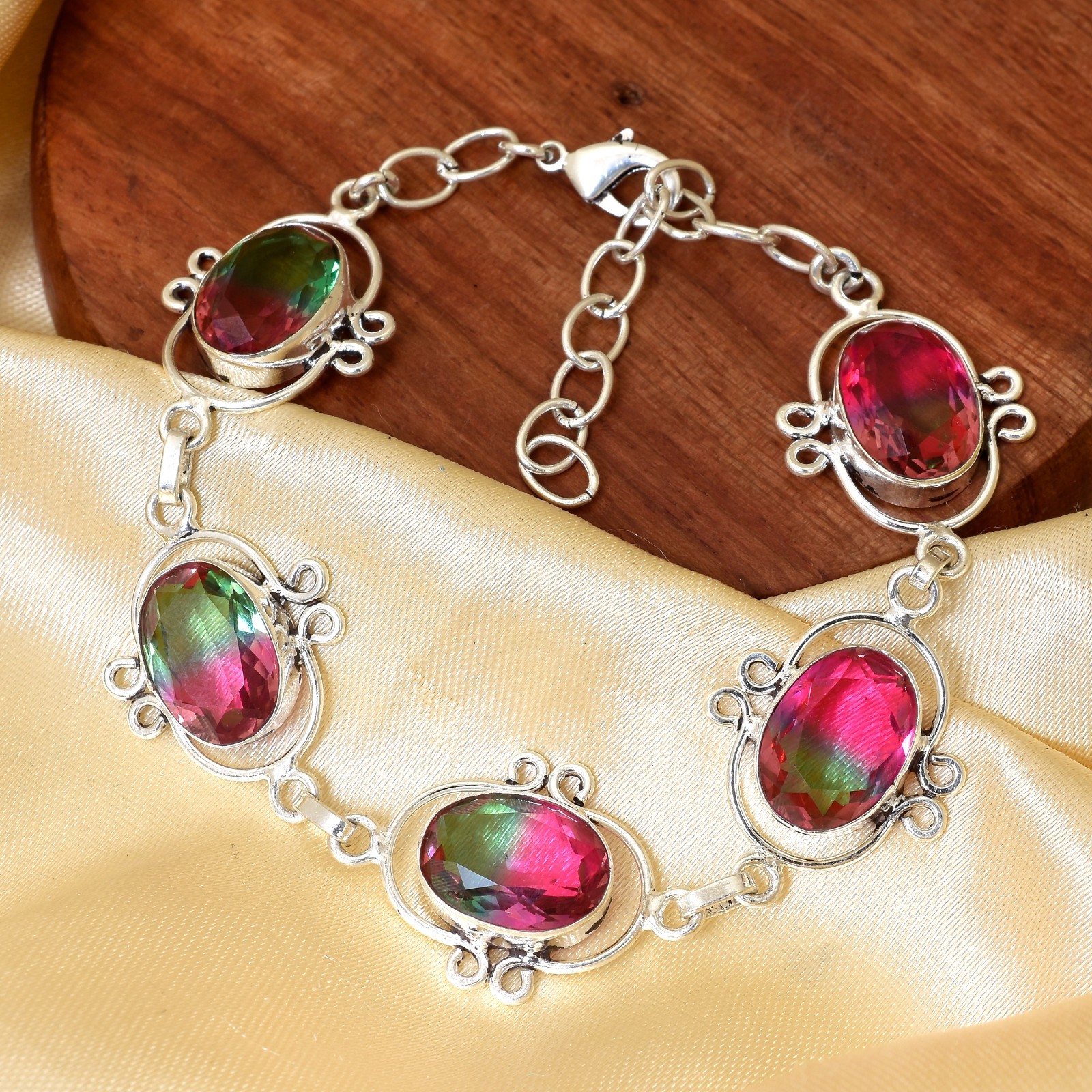 925-Streling Silver Unique Gemstone Mystic Stone Handmade women Bracelet Gift