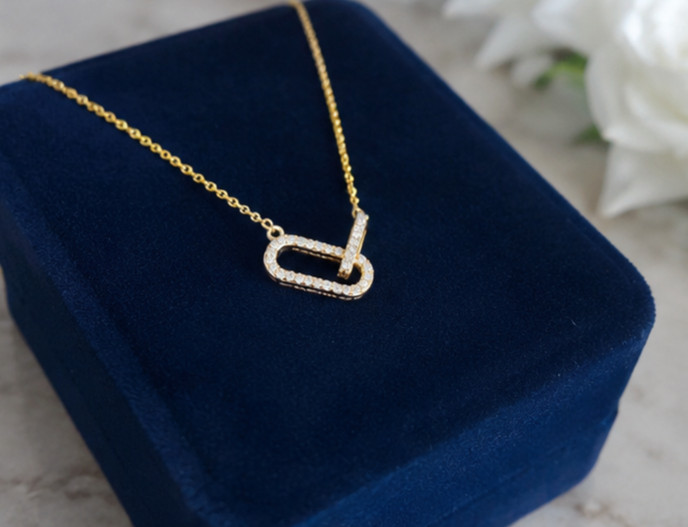 1.00Ct Simulated Diamond Paperclip Link Pendant Necklace 14K Yellow Gold Plated