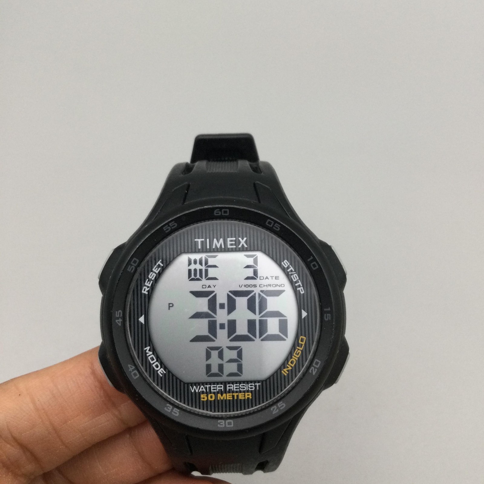 Timex Mens Watch 45mm Gray Digital Dial Black Resin Indiglo Sport Chrono 50m WR