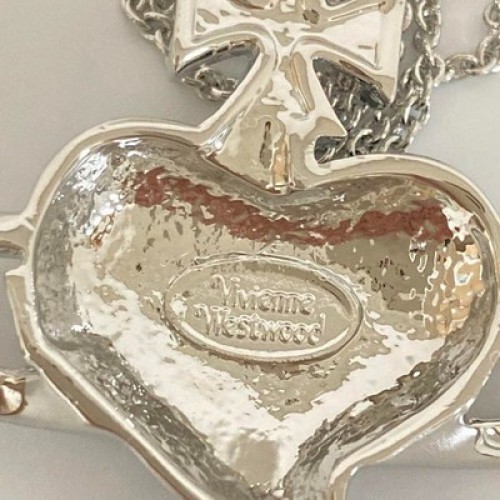 Vivienne Westwood Diamante Heart Orb Large Necklace Silver Red with drawstring