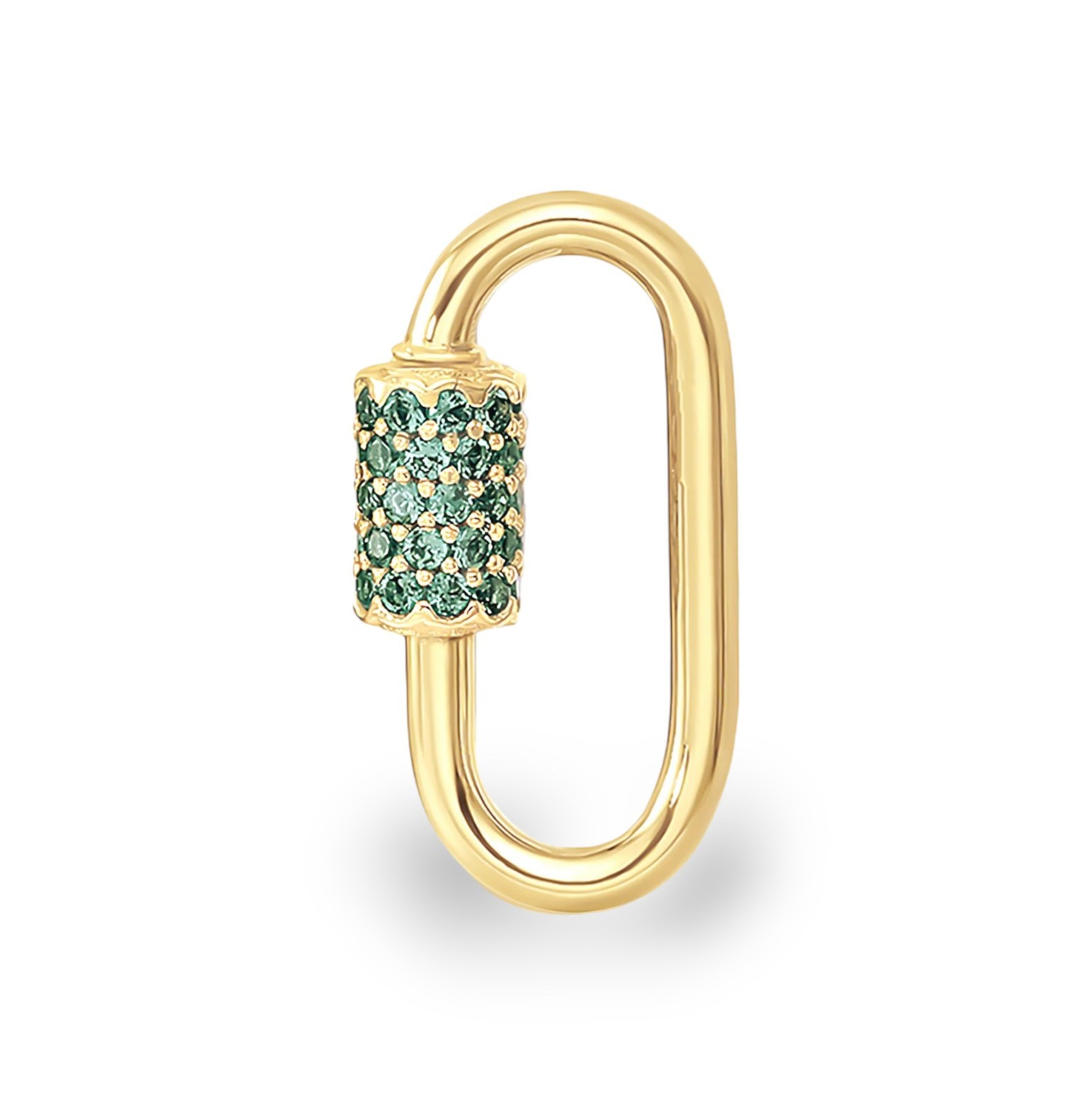 925 Silver Lab Created Emerald Oval Carabiner enhancer Lock Clasp Gift jewelry