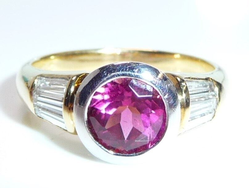 Ring 750 yellow gold 1.28ct pink tourmaline 0.60ct diamonds size 55/17.5 mm rubellite