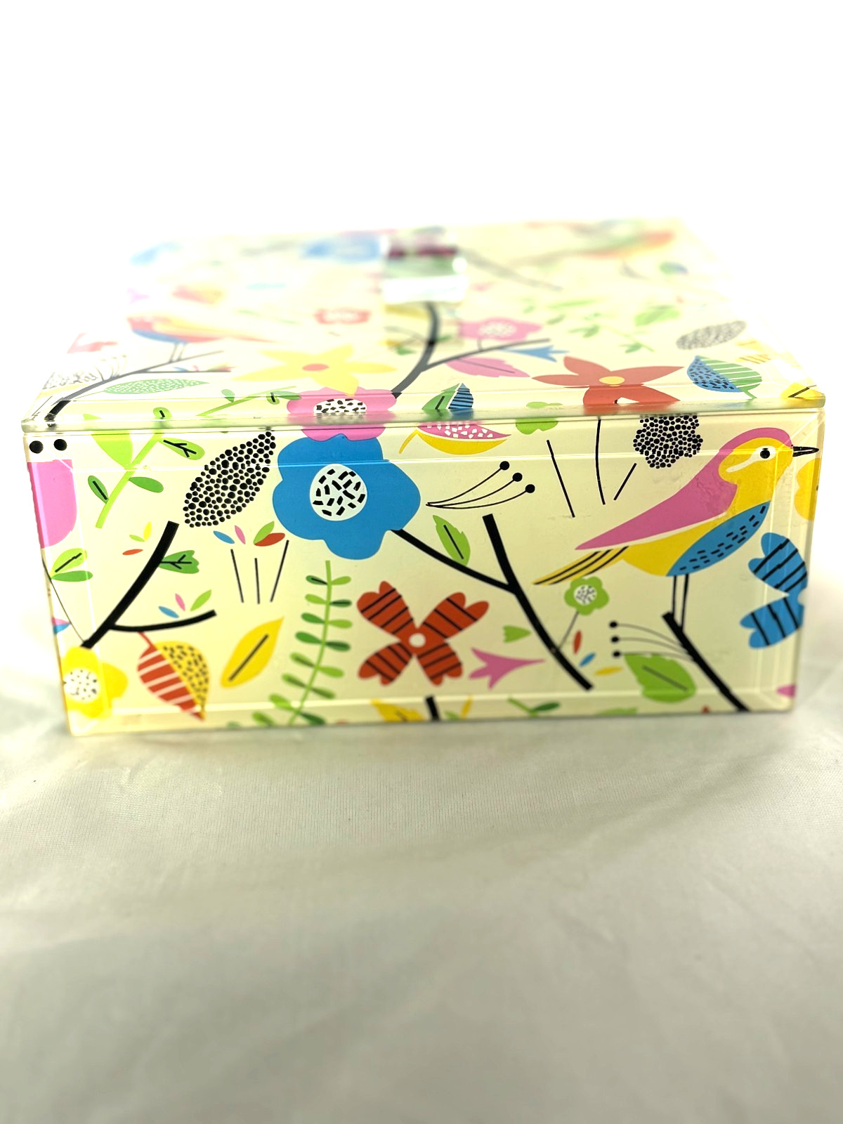 Colorful Nature-Theme Lucite Jewelry Box 5 1/2″ X 2 1/2″ SQ