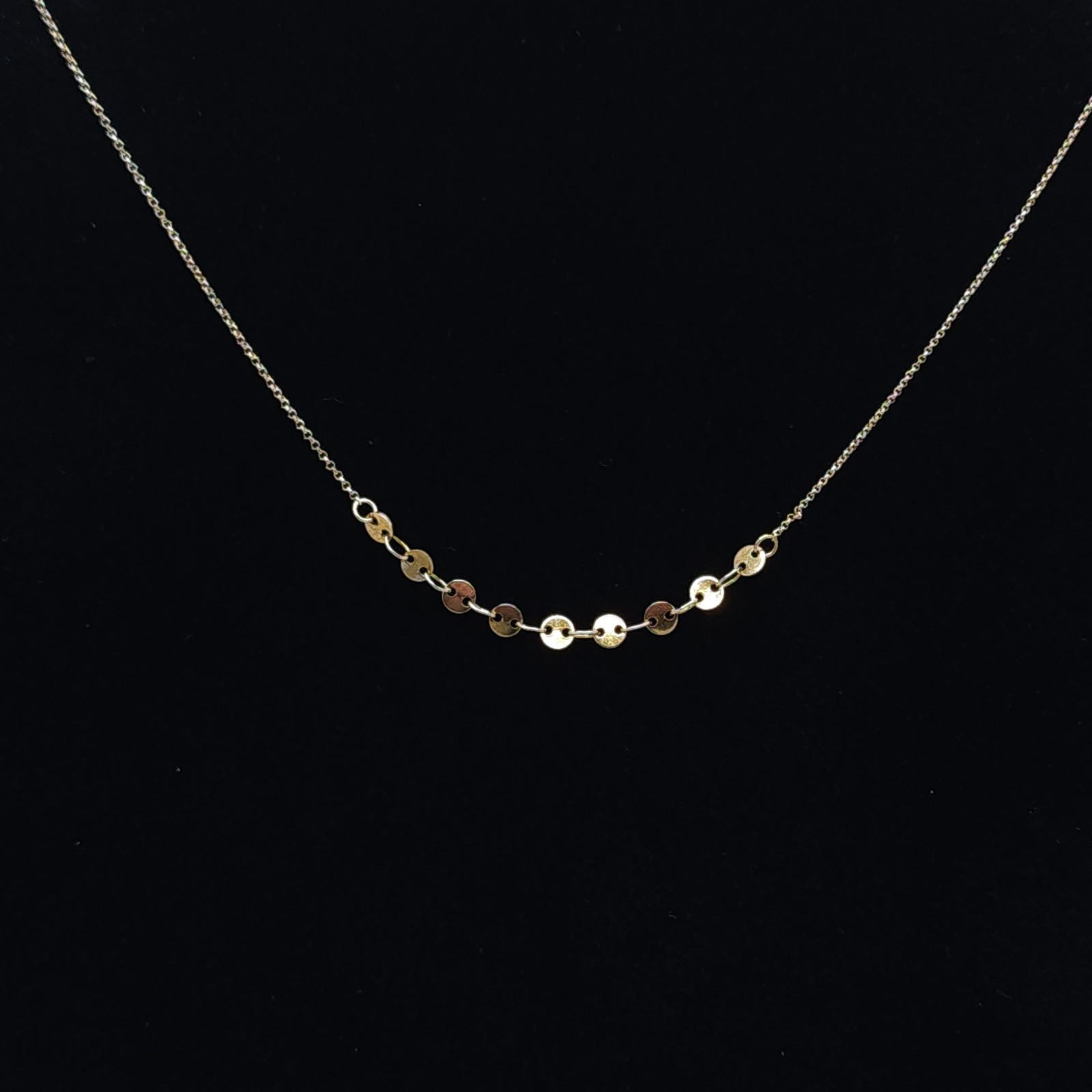 Gold Tone Disc Station Necklace Minimalist Coin Layering Chain 16-18in