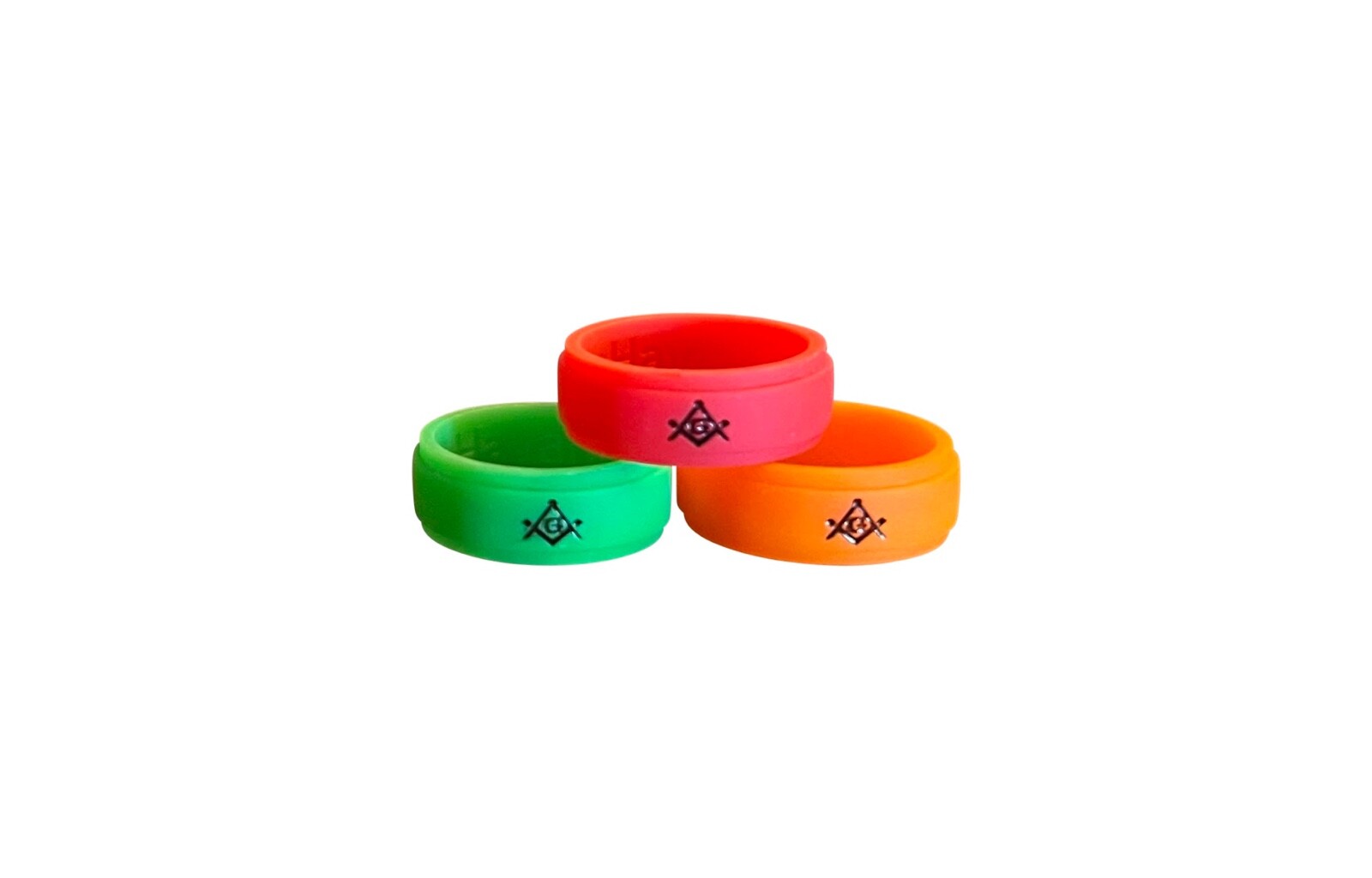 Masonic Rings Silicone R/G/O (4 pack with Backfilled Square and Compass)