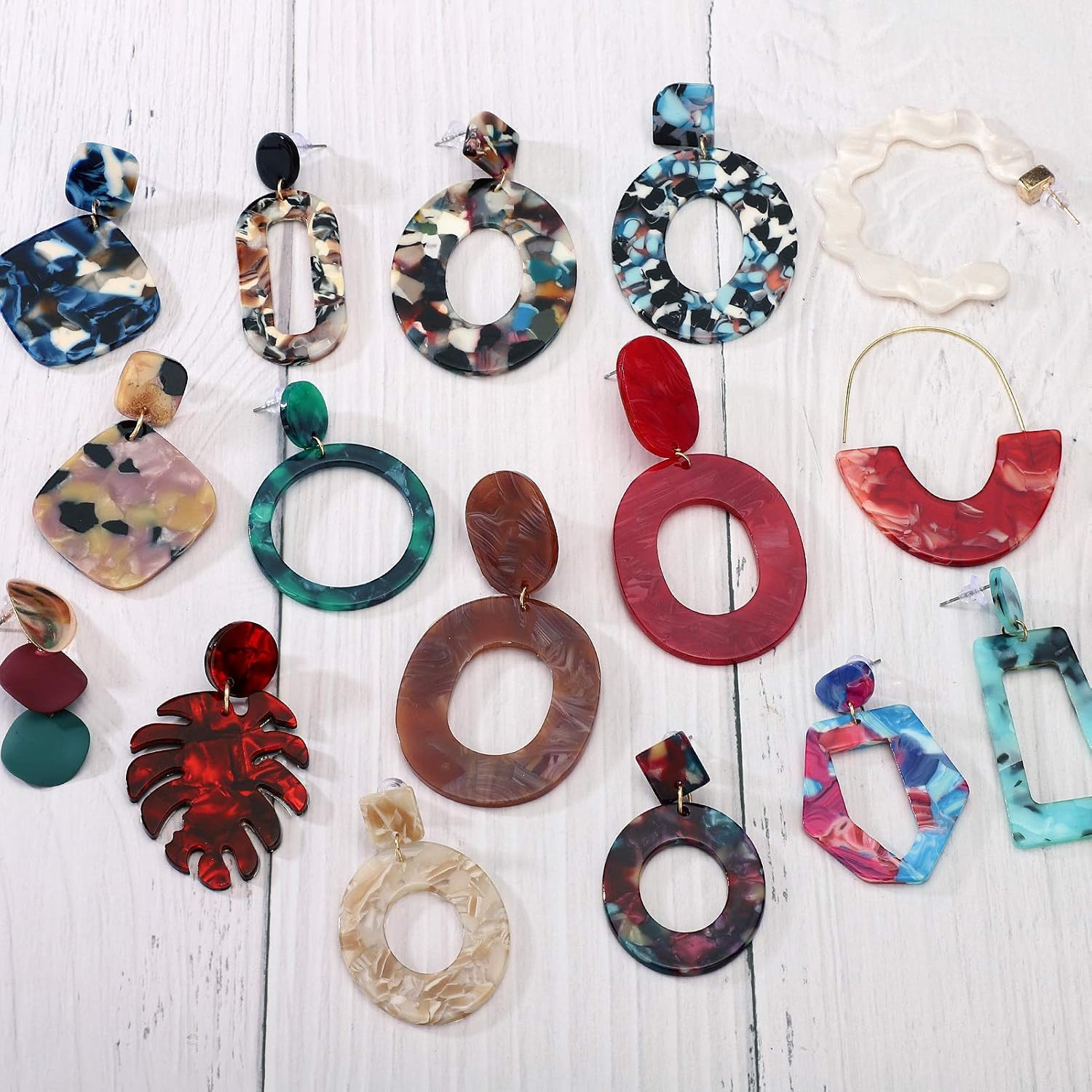 25 Pairs Acrylic Resin Statement Earrings Set for Women Mottled Hoop Fashion Dro