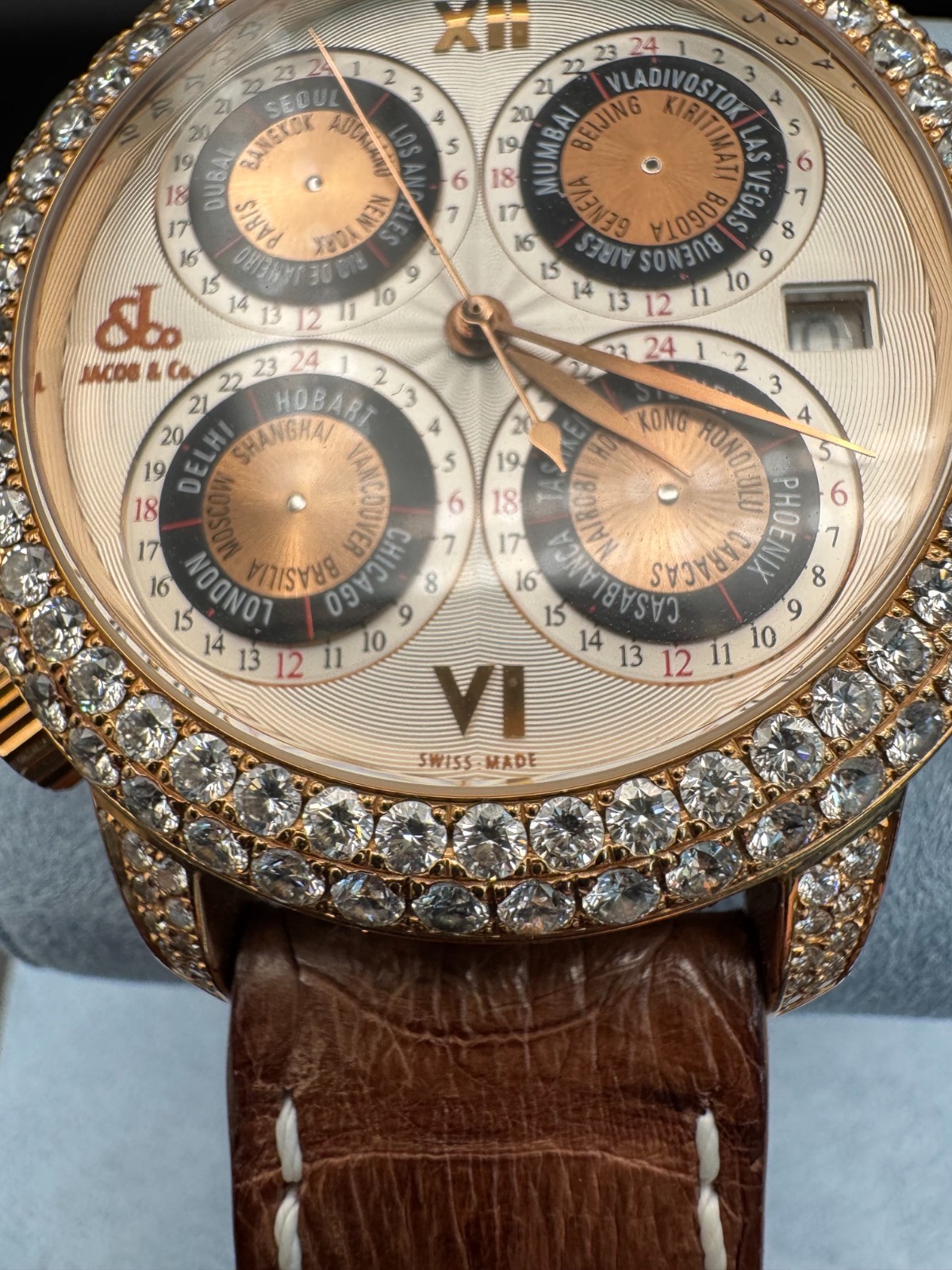 Jacob & Co. Automatic Men’s Watch Rose Gold Case Leather Strap Authentic Luxury