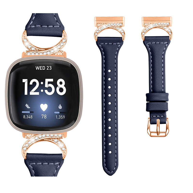 For Fitbit Versa 3/4 Sense/2 Luxury Bling Rhinestone Bracelet Leather Band Strap