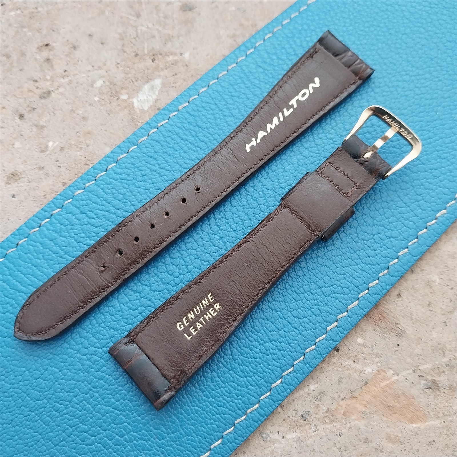 Hamilton 17.4mm Lizard Croc Grain Leather Vintage Watch Strap & Gold Logo Buckle