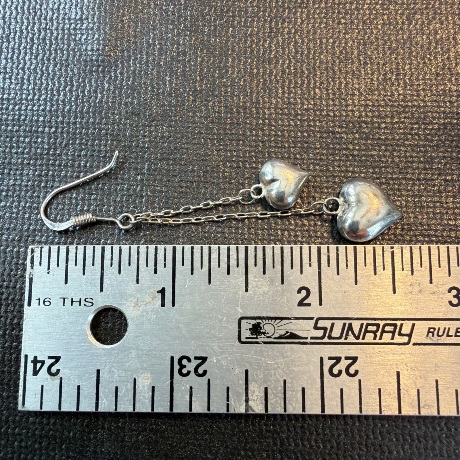 Double Hearts on Chains 925 Silver Dangle Earrings