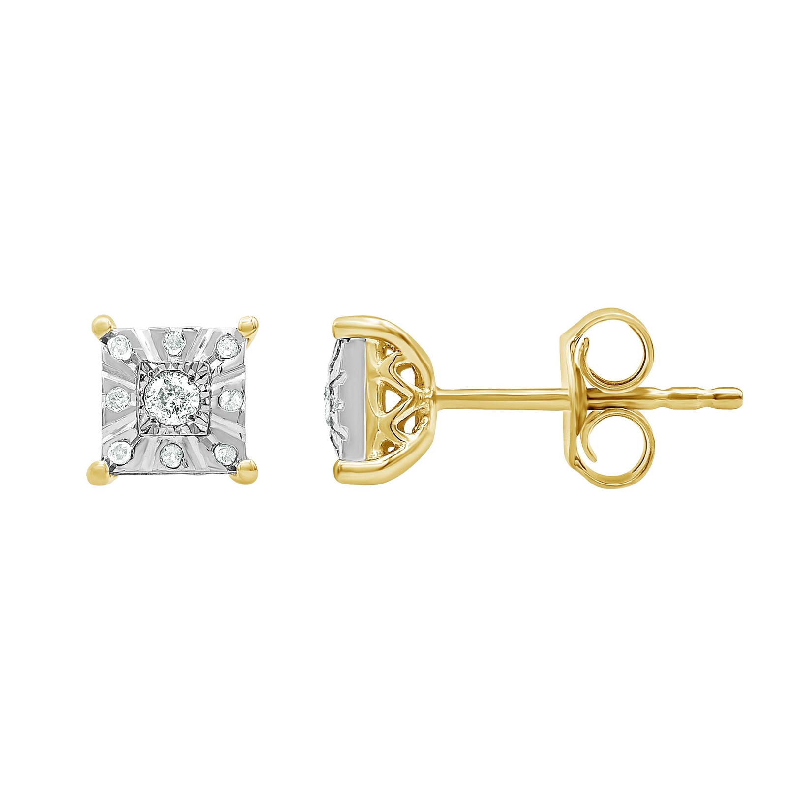 1/10 Carat Natural Round Cut Diamond Stud Earrings in Yellow Gold Plated Silver