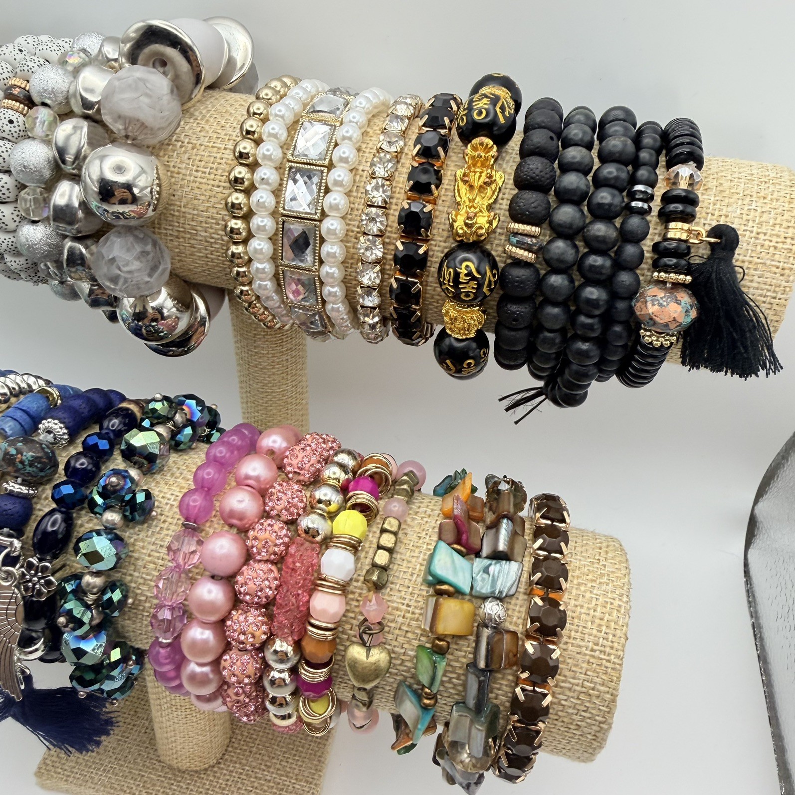 Vintage To Now Stretch Bracelets Mixed Beaded Glass Rhinestone Boho Bundle