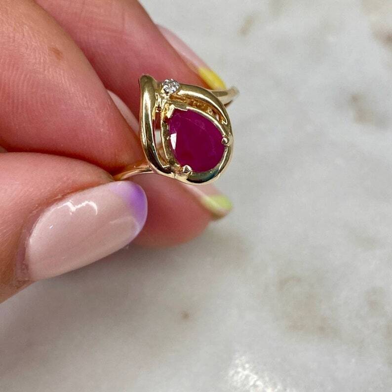 2.5 Ct Ruby & Lab Grown CVD Diamond Bezel & Prong Ring 10k Solid Yellow Gold