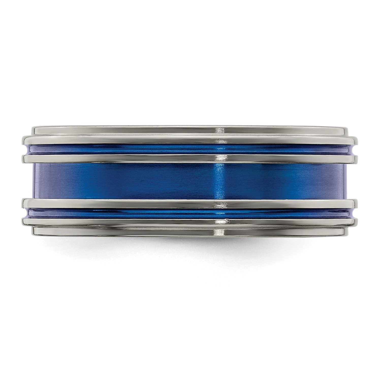Edward Mirell Titanium 8mm Blue Anodized Multi Groove Wedding Band Sizes 7 to 13
