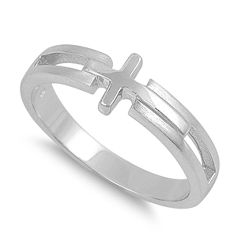 Sterling Silver Woman’s Sideways Cross Love Ring Polished Band 7mm Sizes 5-12