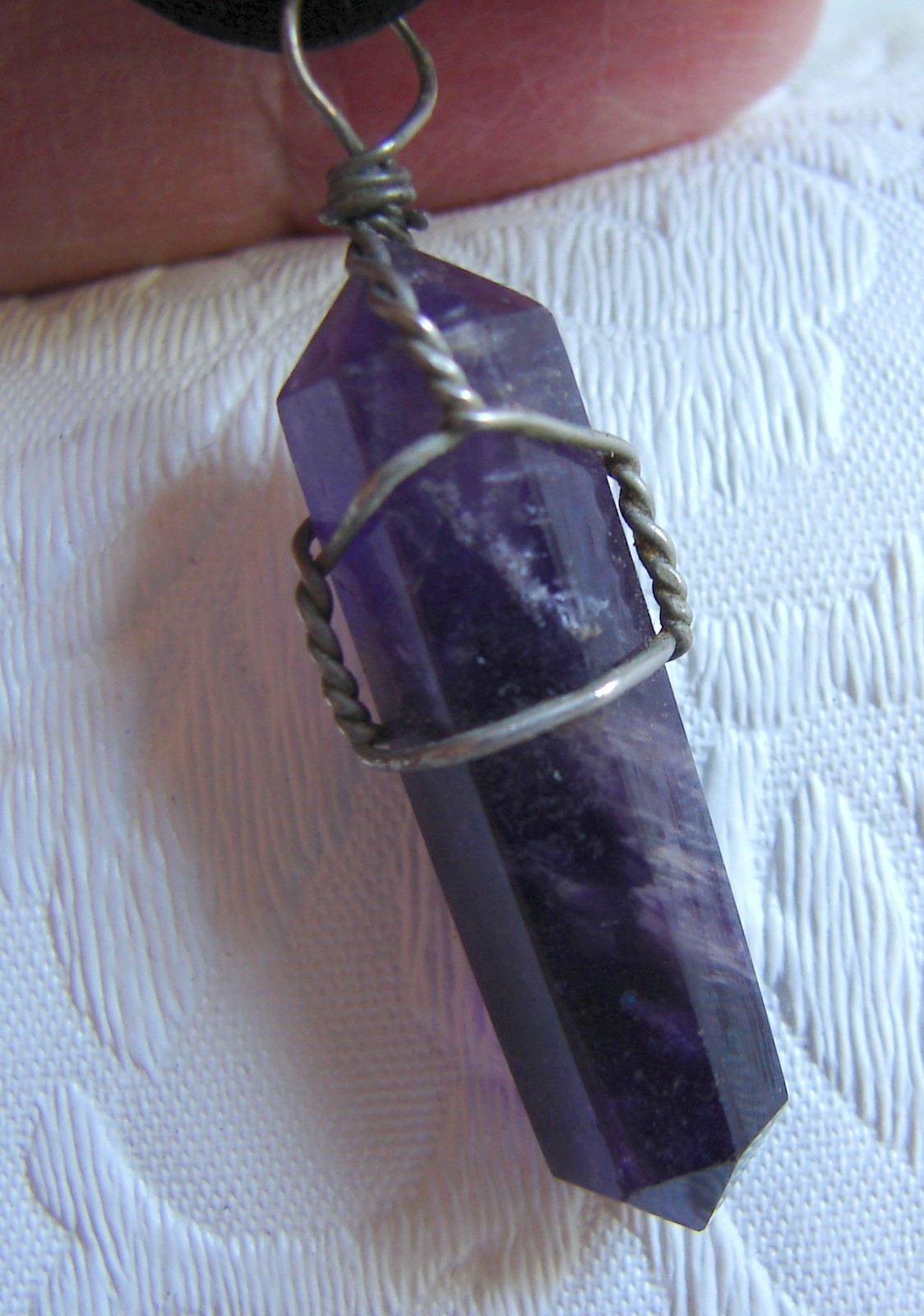 Artisan-Made Wire Wrapped Amethyst Point Pillar NECKLACE, Dark Purple, 26″ E39