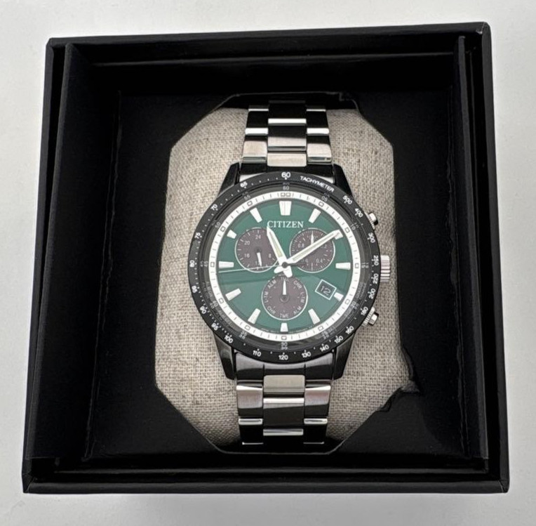 Citizen Collection BL5614-59W Eco-Drive Chronograph Green Dial Watch Box Mint JP