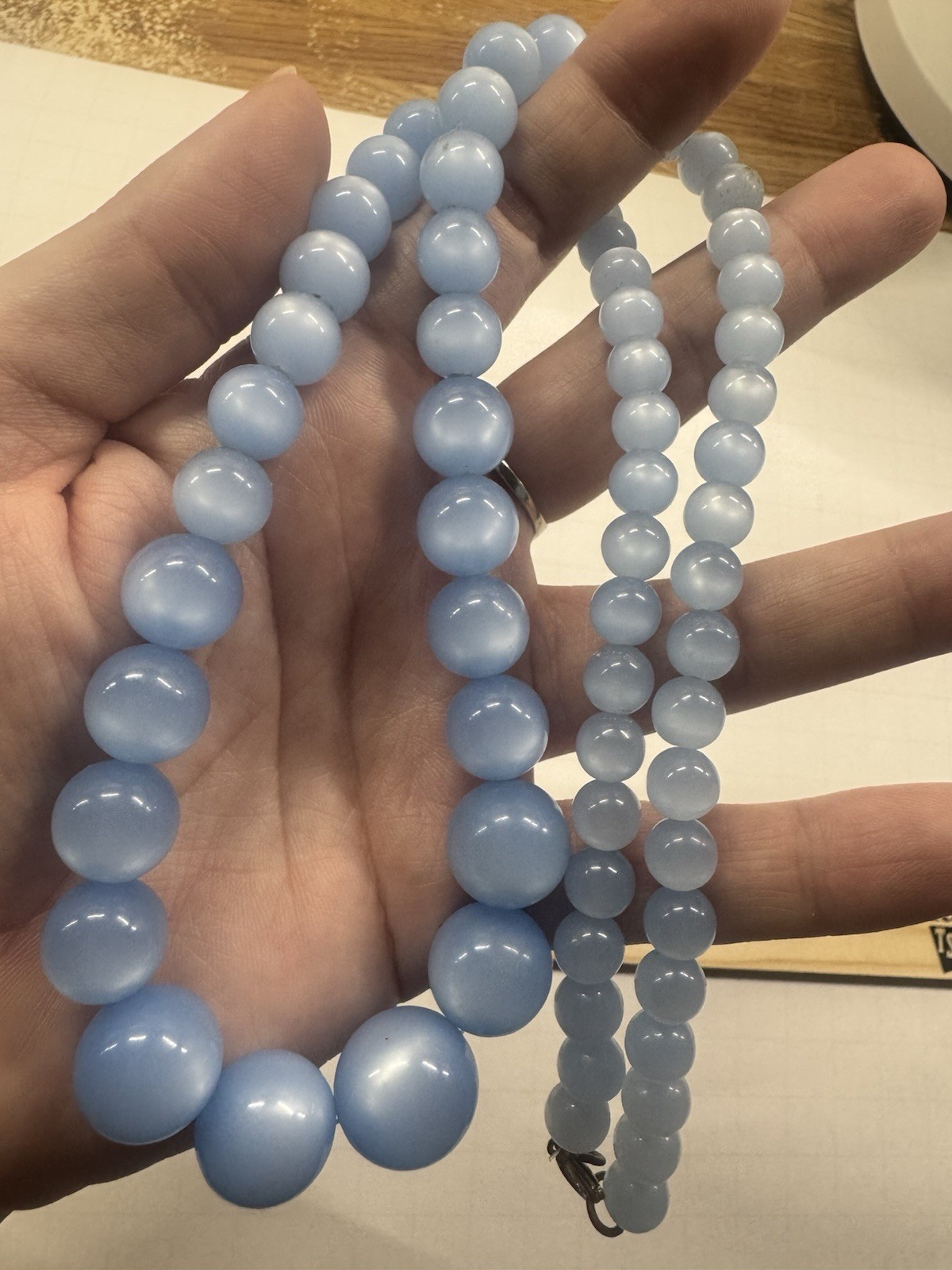 Vintage Pastel Blue Moon Glow Lucite Graduated Bead Necklace