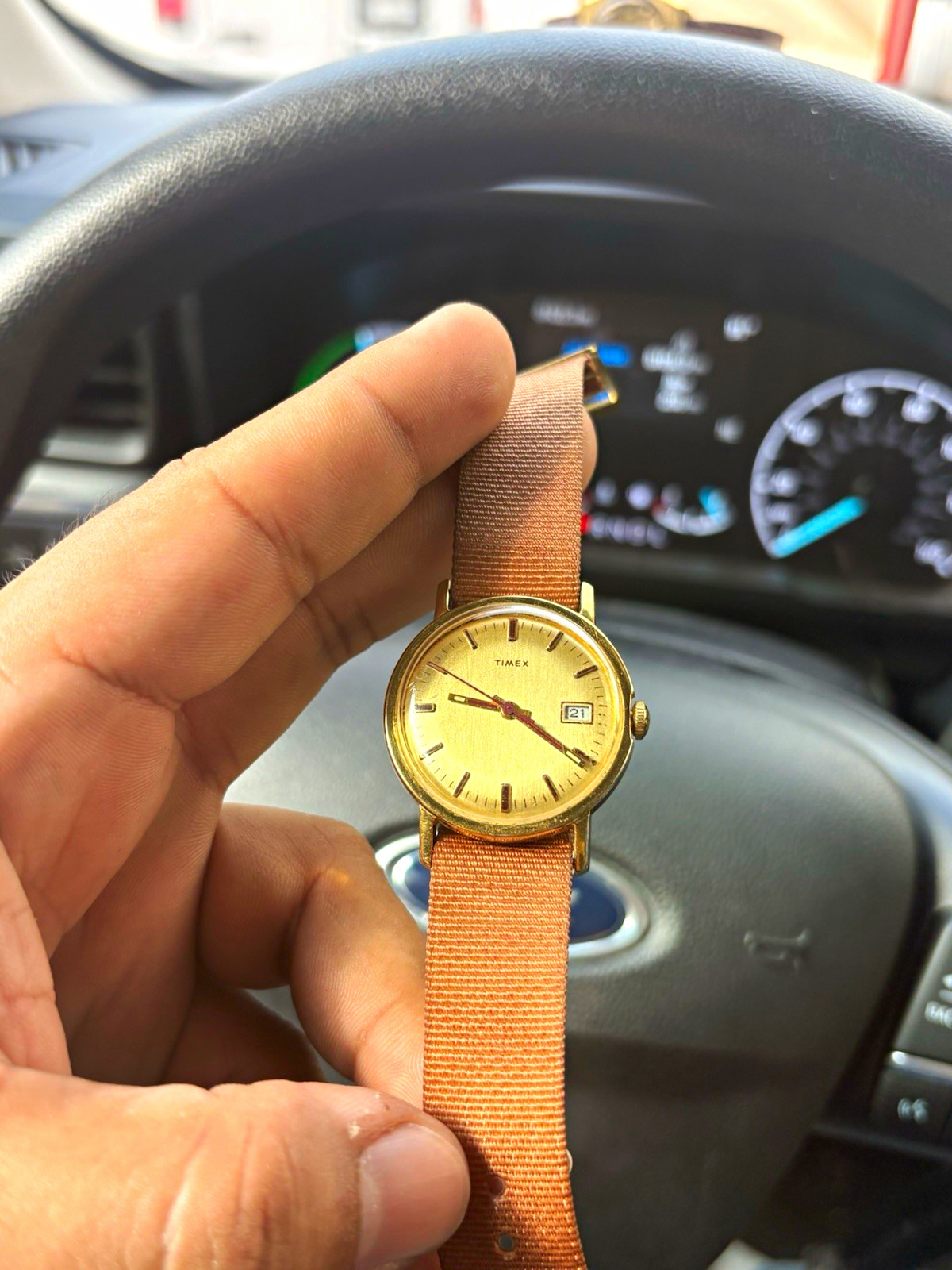 Vintage Timex Marlin Date Manual Wind Gold Dial Runs Great New NATO Strap