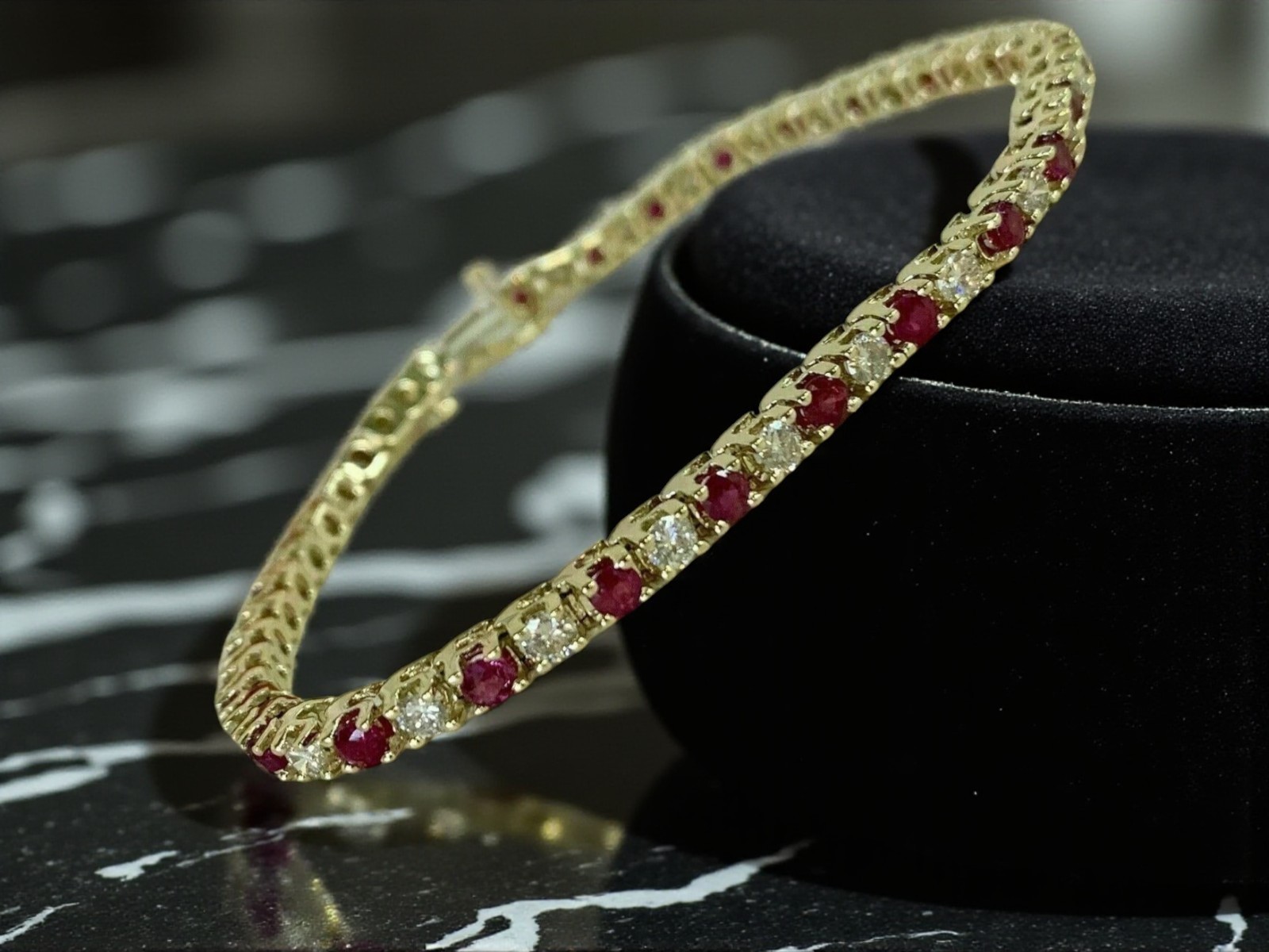 9Ct Moissanite Ruby & Diamond Women 7.5″ Tennis Bracelet Vermeil gold Finish