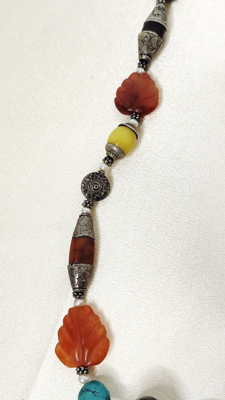 Vintage Tibetan Himalayan Tribal Beaded Statement Necklace Carnelian Turquoise