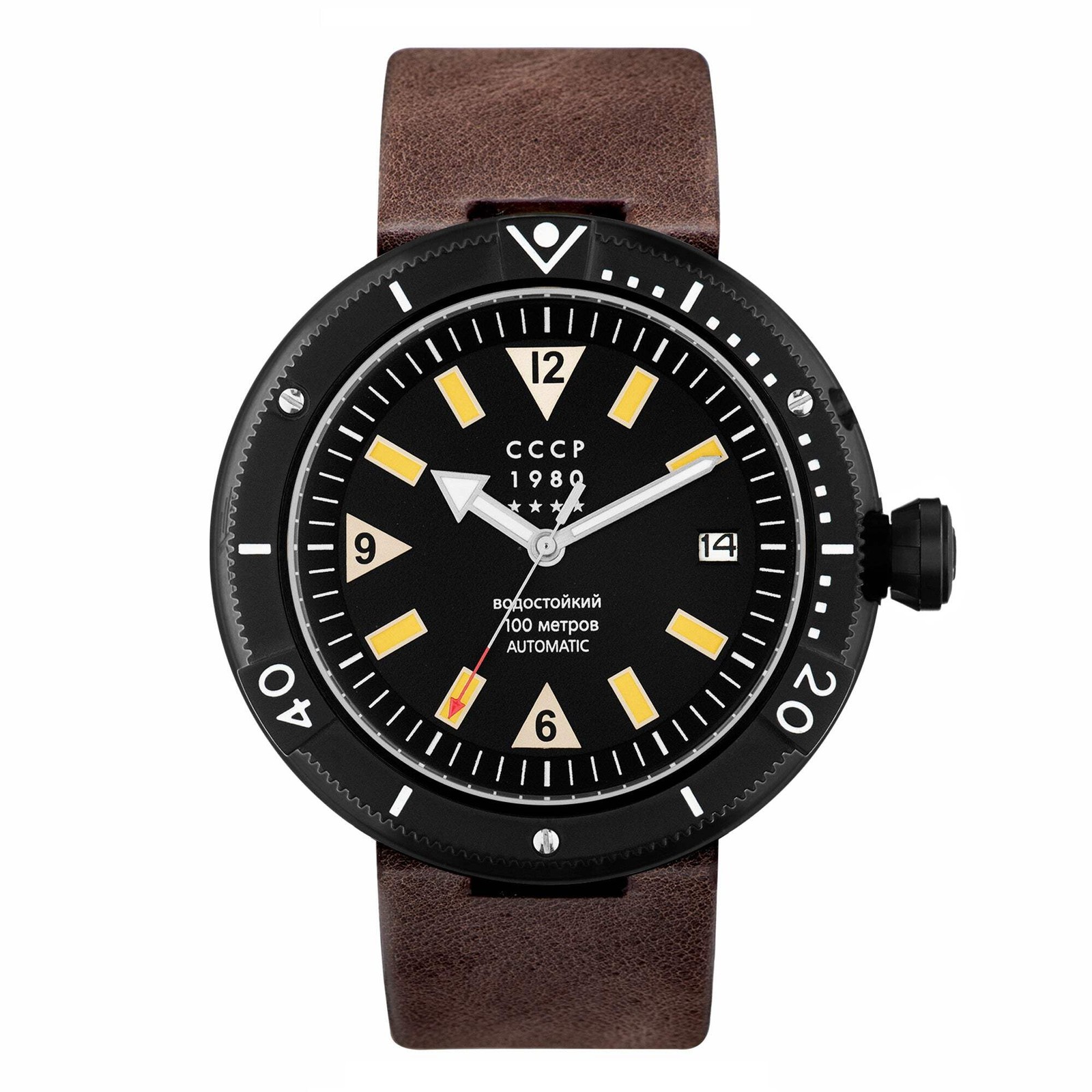 Kashalot Automatic Black Dial / Genuine Leather Strap Black Dial Wristwatch CP-7